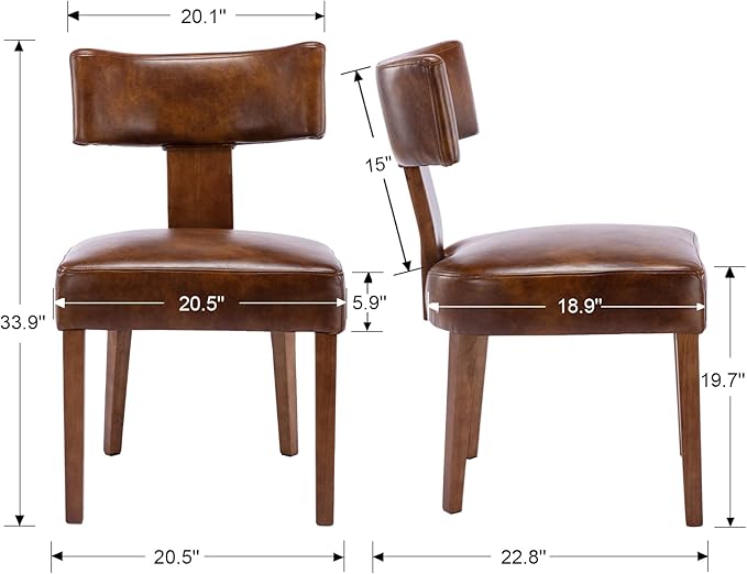 Set of 4 PU Leather Upholstered Side Chairs, Modern Kitchen Armless Parson Chairs Solid Wood Dining Chairs, Brown