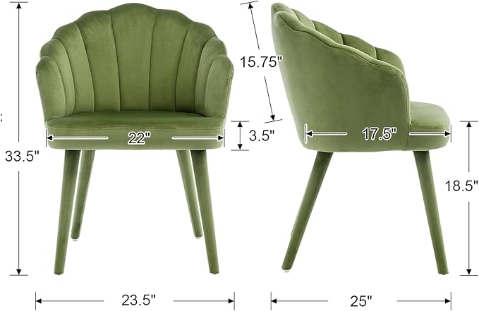 Velvet Dining Chairs Set of 4 Modern Living Room Chairs with Petal Back & Wood Legs Comfy Upholstered Side Chair for Dining Room/Bedroom/Vanity, Olive