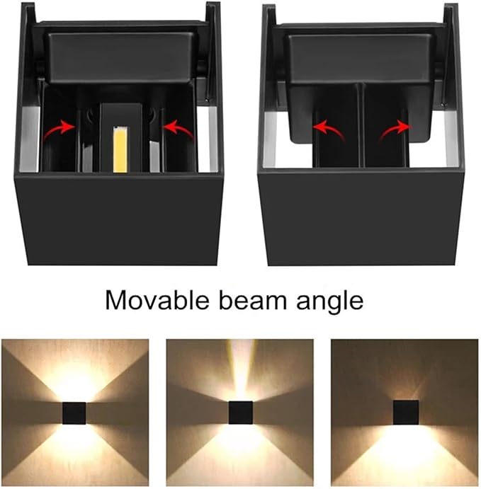 2 Pack LED Outdoor Wall Lights Exterior/Interior, Up and Down Lights IP65 Waterproof Wall Sconces, Square Aluminum Outdoor Wall Lighting Fixtures, Modern Black 12W 6500K Cold Lights