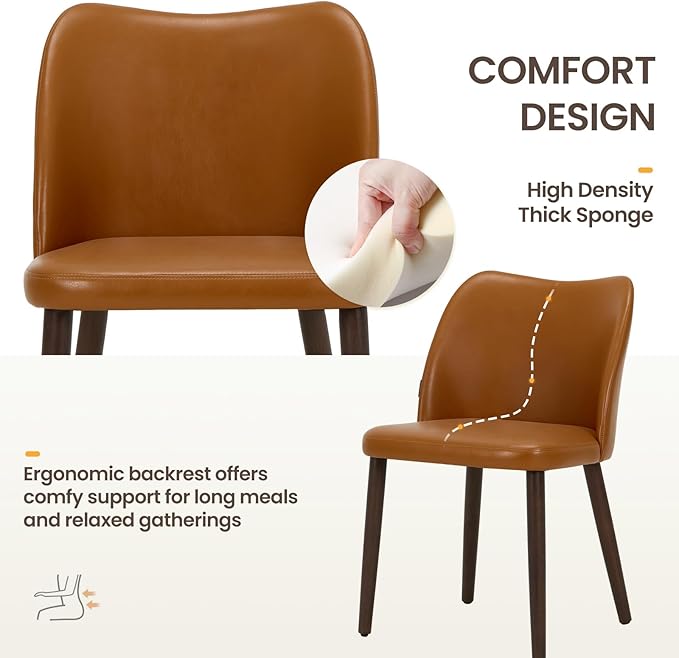 Wooden Dining Chairs Set of 4, Upholstered Kitchen Dining Room Chair, Modern Faux Leather Farmhouse Dinner Chair for Restaurant & Cafe, Light Brown