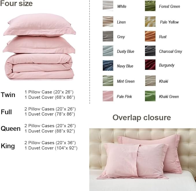 Simple&Opulence French Linen Duvet Cover Set- 104"x 92" - 3 Pieces (1 Comforter Cover,2 Pillowcases)-Natural Flax Cotton Blend-Solid Color Breathable Farmhouse Bedding - Pale Pink, King