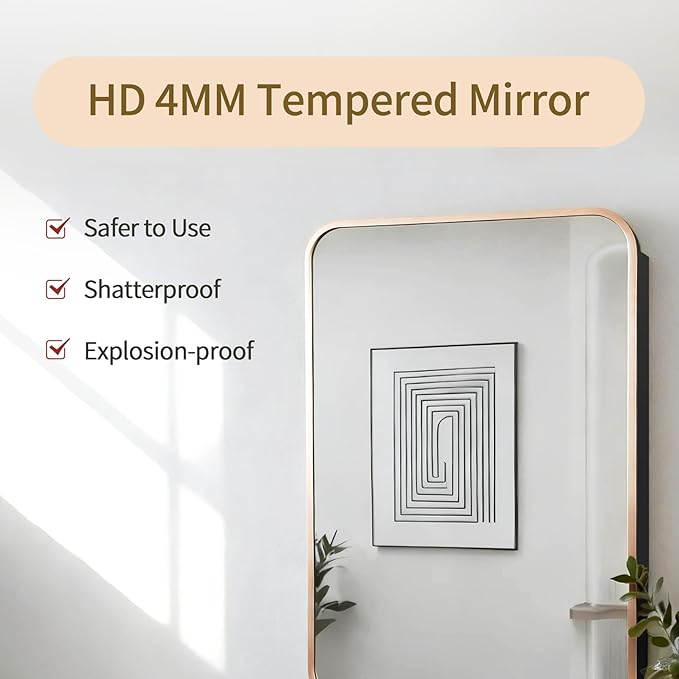 Bathroom Medicine Cabinet with Gold Metal Framed Mirror, Recessed or Wall Mount Bathroom Vanity with Storage Shelves 17.5x26 inch