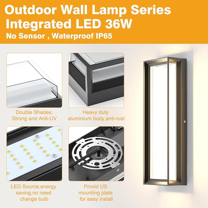 Sytmhoe LED Square Outdoor Wall Lights,16inch 3000K 10%-100% Dimmable Exterior Wall Light Aluminum&PC Body Waterproof IP65 led Porch Light for House Patio Garage Garden