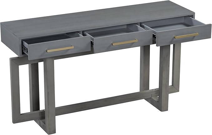 Knocbel Long Console Table with 3 Drawers and Handle, Elegant Entryway Sofa Table End Table with Cross Sled Base for Living Room Foyer, Corridor 15.7" D x 57" W x 30.6" H Antique Gray
