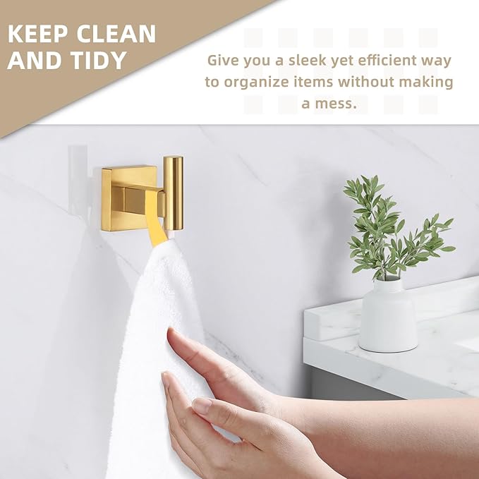 Suyar Brushed Gold Towel Hook, SUS 304 Stainless Steel Coat Robe Hook, Bathroom Towel Holder for Wall