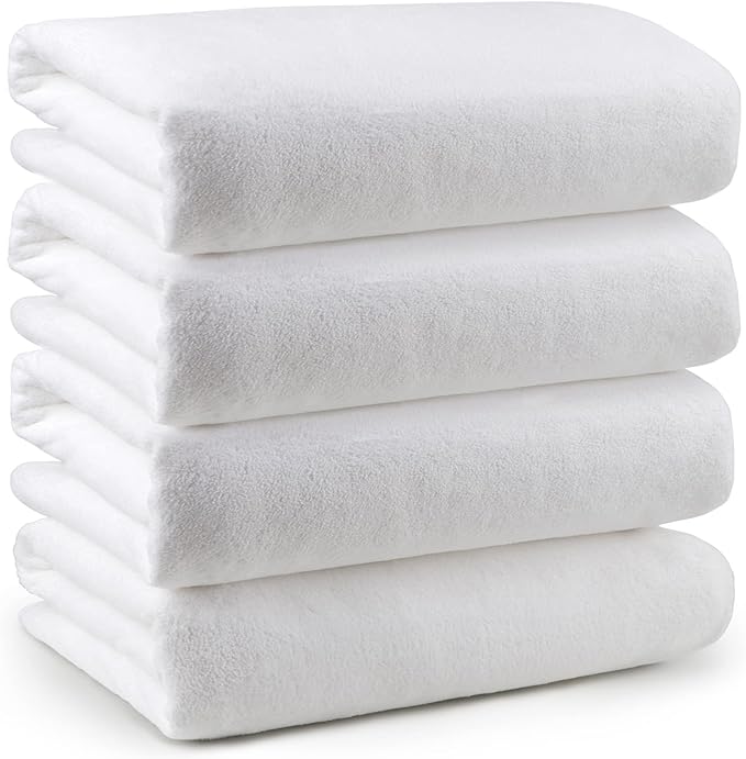 Orighty Bath Towel Pack of 4(27’’ x 54’’) - Soft Feel White Bath Towel Sets, Highly Absorbent Microfiber Towels for Body, Quick Drying, Microfiber Towels for Sport, Yoga, SPA, Fitness