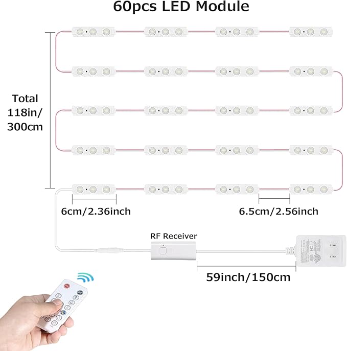 Kintion LED Vanity Mirror Light, Hollywood Style 60pcs Ultra Bright White LED, 9.8ft/3m Dimmable Strip Light, Bathroom Waterproof, Memory Function, Time Shutdown, Breath Mode (Mirror Not Include)