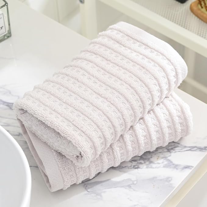 sense gnosis Light Grey Waffle Hand Towel Set of 2 Super Soft 100% Cotton Terry Striped Pattern Ultra Absorbent Hand Towel for Bathroom 13 x 29 Inch