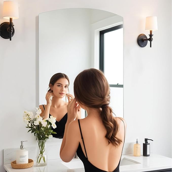 16x26 Inch Medicine Cabinet with Mirror, Arched Metal Frameless Wall Cabinet with Mirror, Surface Mount or Recessed Medicine Cabinet for Bathroom,Bathroom Mirror with Storage