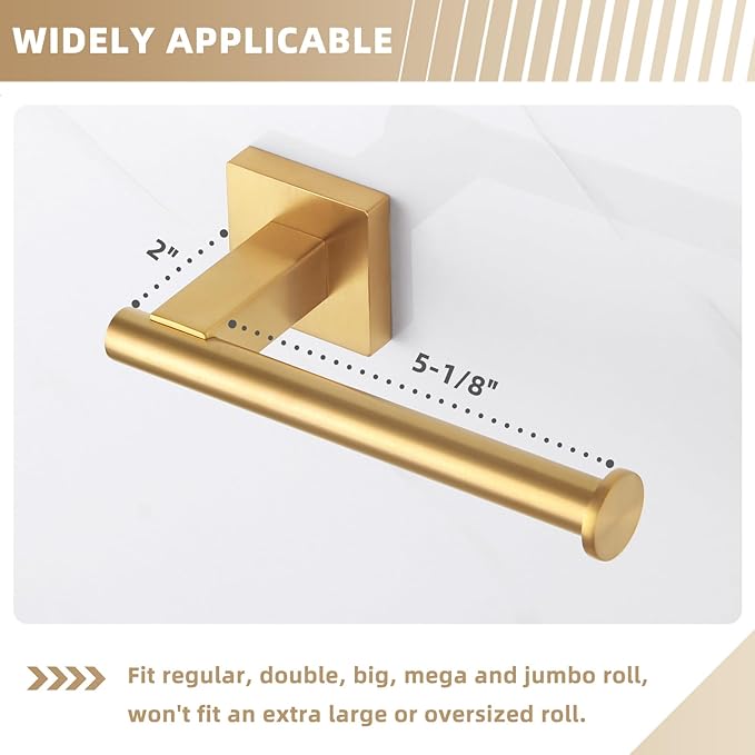 Suyar Brushed Gold Toilet Paper Holder, SUS 304 Stainless Steel Bathroom Toilet Paper Roll Holder Wall Mount
