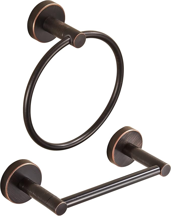Bronze Toilet Paper Holder Towel Ring,Oil Rubbed Bathroom Hardware Set,Hand Towel Holder Wall Mount Tissue Roll Holder with Double Post Bath Accessories SUS304 Stainless Steel 2pc