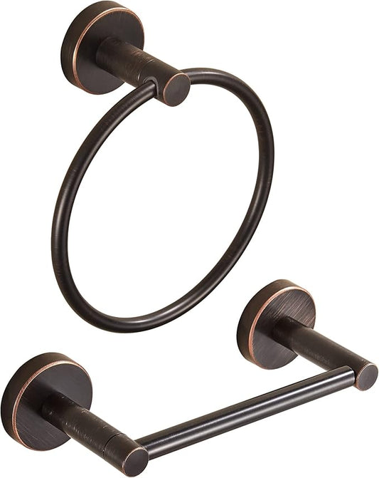 Bronze Toilet Paper Holder Towel Ring,Oil Rubbed Bathroom Hardware Set,Hand Towel Holder Wall Mount Tissue Roll Holder with Double Post Bath Accessories SUS304 Stainless Steel 2pc