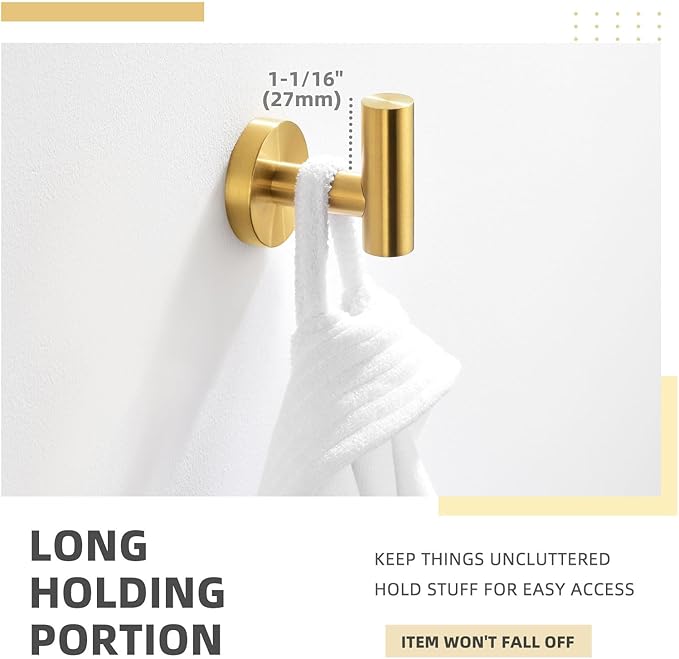 Angle Simple Bathroom Towel Hook, SUS304 Stainless Steel Bath Towel Holder, Robe Hook for Wall, Brassy Gold