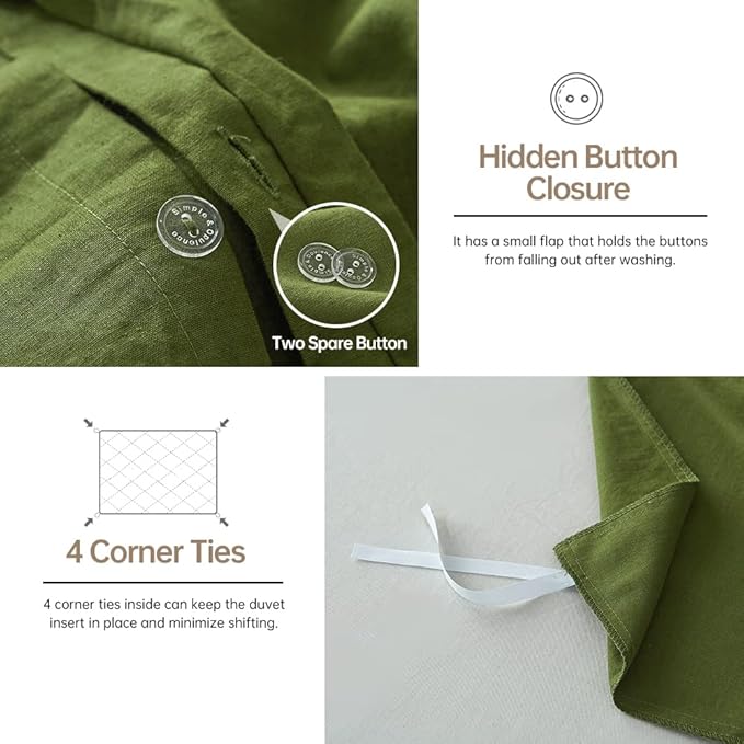 Simple&Opulence French Linen Duvet Cover Set 68" x 86"- 2 Pieces (1 Comforter Cover,1 Pillowcase)- Natural Flax Cotton Blend-Solid Color Breathable Farmhouse Bedding-Forest Green, Twin