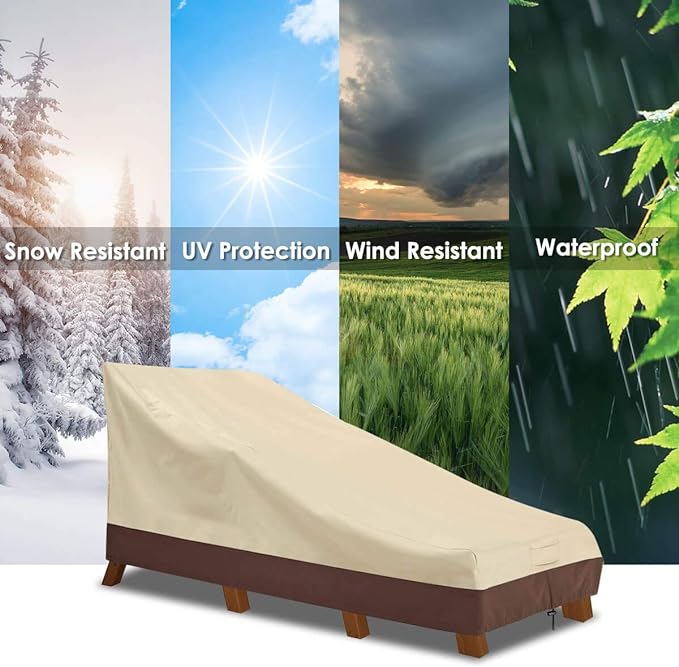 Vailge Waterproof Patio Chaise Lounge Cover, 600D Heavy Duty Outdoor Lounge Chair Covers,UV Resistant Patio Furniture Covers,2 Pack-Medium,Beige & Brown