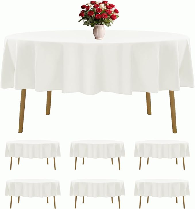 6 Pack Ivory Round Tablecloths 90 Inches Table Cloth Stain and Wrinkle Resistant Washable Polyester Table Cover Fabric for Party, Wedding,Dining,and Banquet Decoration