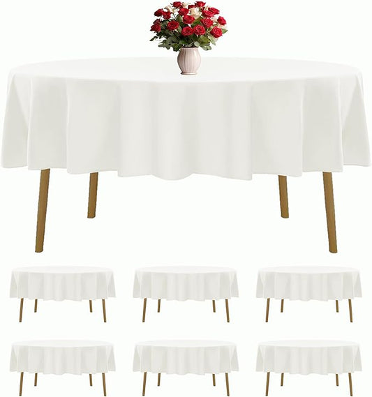 6 Pack Ivory Round Tablecloths 90 Inches Table Cloth Stain and Wrinkle Resistant Washable Polyester Table Cover Fabric for Party, Wedding,Dining,and Banquet Decoration