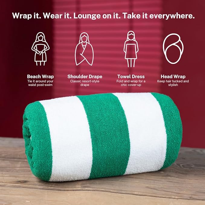 Cotton Turkish Beach Towel with Towels Oversized 36"x72" Pool Absorbent Extra Large Quick Dry Sand Travel Towel (Cabana Mix, 4 Pack)