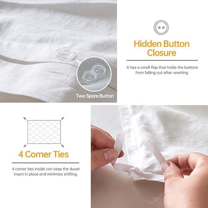 Simple&Opulence French Linen Duvet Cover Set 78" x 86"- 3 Pieces (1 Comforter Cover,2 Pillowcases)- Natural Flax Cotton Blend-Solid Color Breathable Farmhouse Bedding-Off White, Full