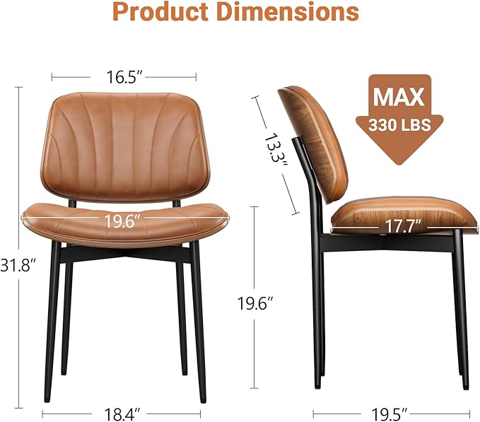 Dining Chairs Set of 8, Dining Room and Kitchen Chairs, Mid Century Modern Accent Chair, Upholstered PU Leather Chairs for Vanity with Walnut Bentwood and Metal Legs, Light Tan