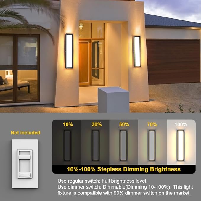 Sytmhoe Exterior Wall Lights, 10%-100% Dimmable LED Modern Porch & Patio Wall Light Fixture, 23.6in Black Exterior Sconce Wall Mounted Lights Suitable for Garage Living Room Courtyard House(3000K)