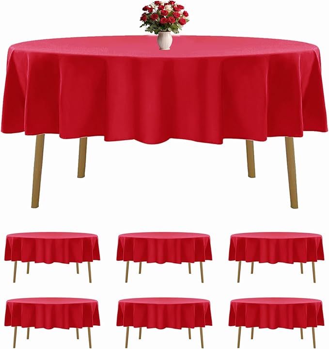6 Pack Red Round Tablecloths 90 Inches Table Cloth Stain and Wrinkle Resistant Washable Polyester Table Cover Fabric for Party, Wedding,Dining,and Banquet Decoration