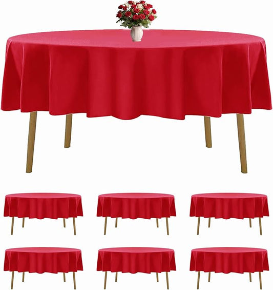 6 Pack Red Round Tablecloths 70 Inches Table Cloth Stain and Wrinkle Resistant Washable Polyester Table Cover Fabric for Party, Wedding,Dining,and Banquet Decoration