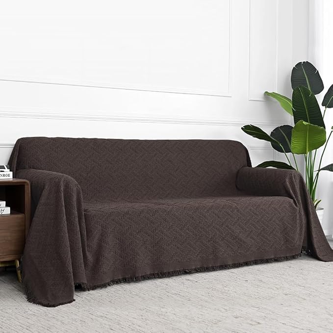 MYSKY HOME Chocolate Sofa Covers for 3 Cushion Couch Geometrical Couch Cover Living Room Sofa Throws Sofa Slipcovers for Pets, Kids (XX-Large, 91" x 134", Chocolate)