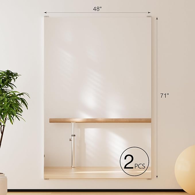 2PCS Full Length Wall Mirror, 71" x 47", Nano Film Material Without Glass, shatterproof, Safe, Lightweight, only 10lbs Easy to Move and Install, for Home Gym, Dance Studio, Yoga Studio.