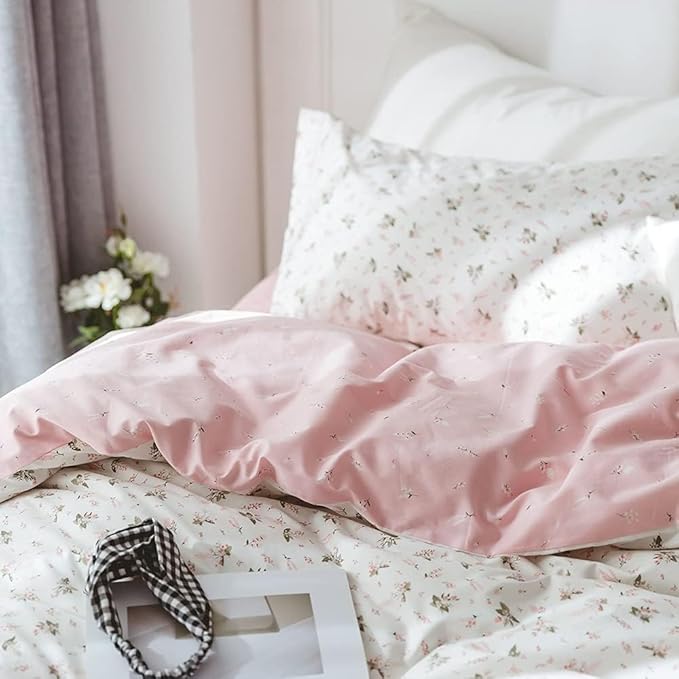 Comforter Twin Floral 2-Piece Soft Bedding Set - Garden Style Pink Flower Print Botanical Comforter & Pillowcases for All Seasons