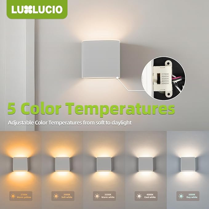 Indoor Outdoor Up and Down Wall Sconce, 5%-100% Dimmable 18W, 5 Color Temperature Selectable (2700K-5000K), Modern Lighting for Living Room/Porch, CRI90+, 120-277V, ETL FCC Certified