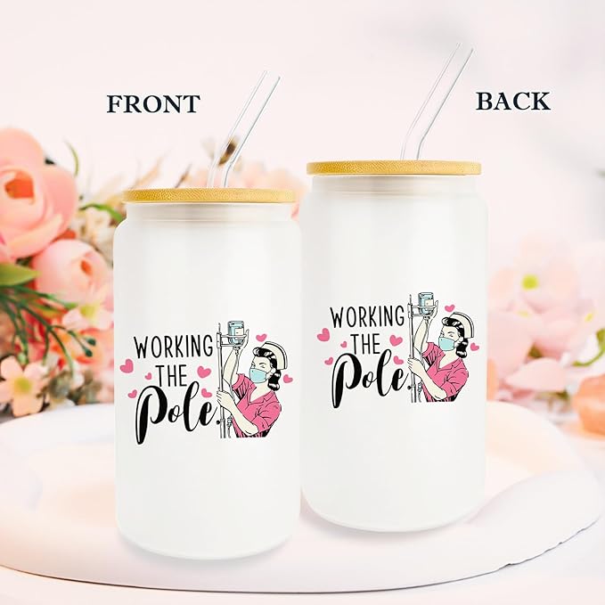 Funny Nurse Gift, Nurse Gifts for Women 16oz Glass Cup With Lid And Straw, Nurse Accessories for Work Nurse Supplies for Nursing Student Friends Sister Bestie Coworker Birthday