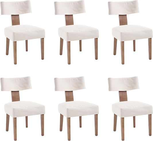 Upholstered Dining Chairs Set of 6 with Seat Covers, Modern Wooden Kitchen Chairs Fabric Side Dining Room Chair Farmhouse Dinner Chair, Beige