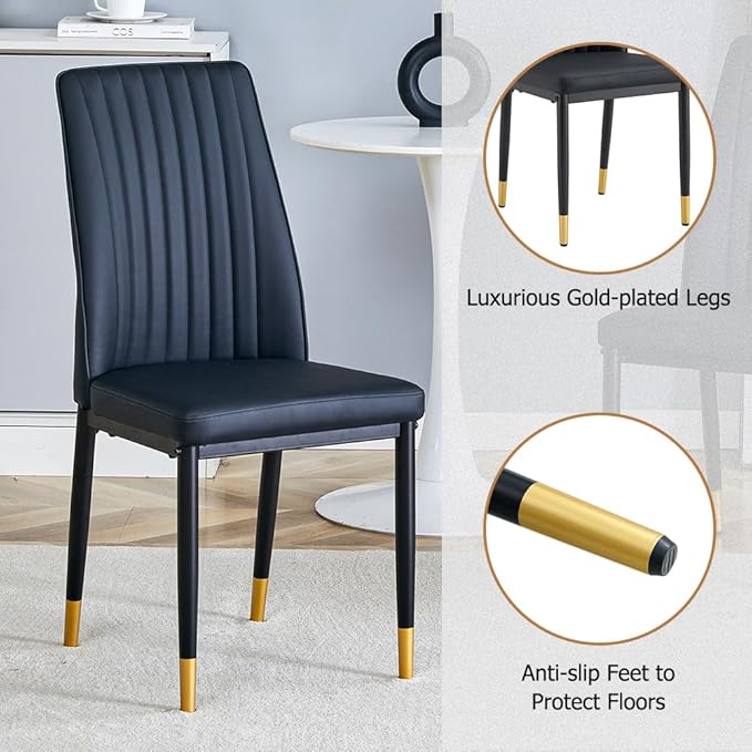 Modern Dining Table Set for 6, Marble Kitchen Table Chair Set for 6, Rectangular Kitchen Table with 6 Pu Leather Upholstered Chair for Dining Room