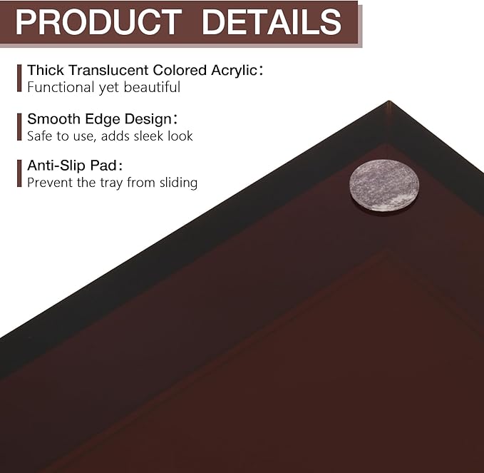 Amber Acrylic Tray 5mm Thicken 7.9x4'' Decorative Serving Tray for Bathroom, Toilet Tank, Sink Countertop, Living Room,Dresser, Coffee Table