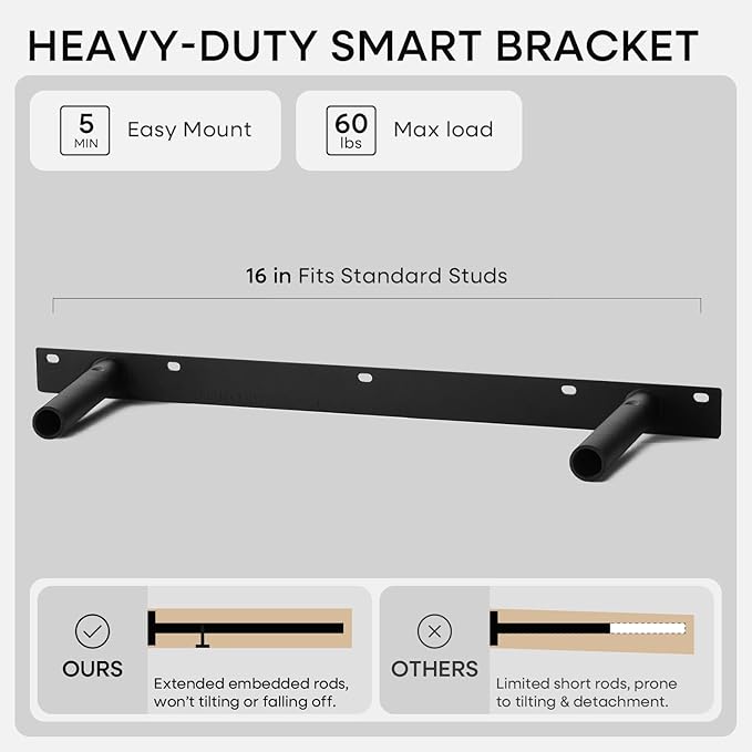 Homeforia Black Floating Shelves 24 inch, High End Solid Real Wood 24inch Bathroom Floating Shelf for Wall Mounted, Black Wooden 24in Floating Shelves, Heavy Duty Bracket, 24 X 6.5 X 1.75 in, Set of 2