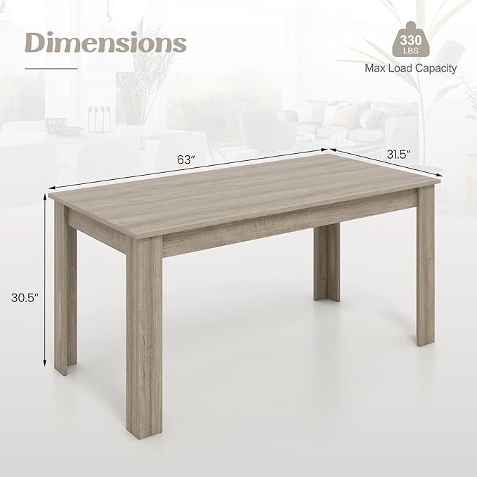Giantex Large Farmhouse Dining Table - 63" L x 31.5" W x 30" H, 330LBS Capacity, Center Table for Living Room, Home Office, Kitchen, Dinette, Dinner, Oak