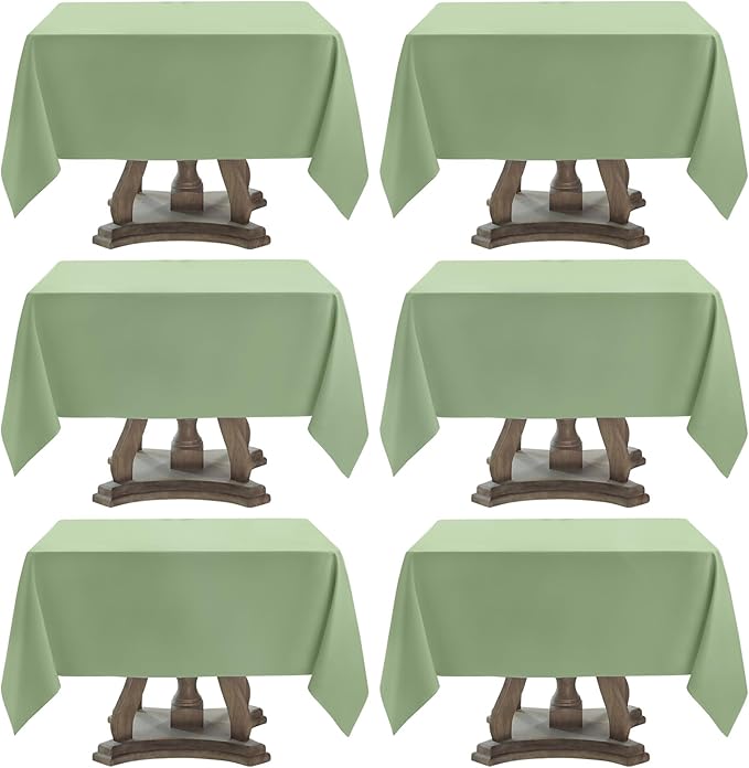 Square Tablecloth 52 x 52 Inch Sage Green Tablecloths Stain-Wrinkle Resistant Washable Polyester Table Cloths for Holiday, Buffet Parties, and Weddinge 6pack