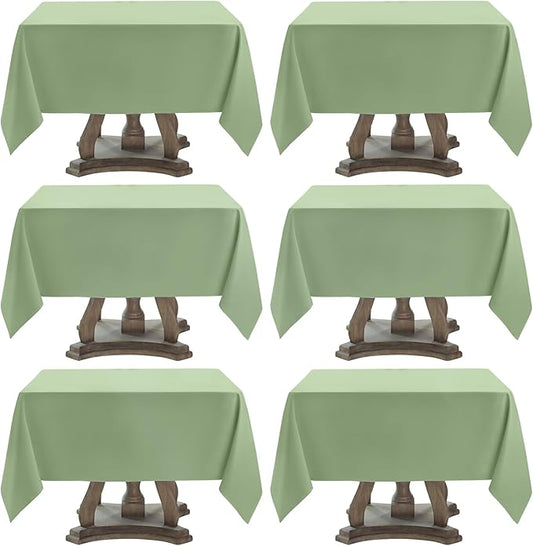 Square Tablecloth 52 x 52 Inch Sage Green Tablecloths Stain-Wrinkle Resistant Washable Polyester Table Cloths for Holiday, Buffet Parties, and Weddinge 6pack