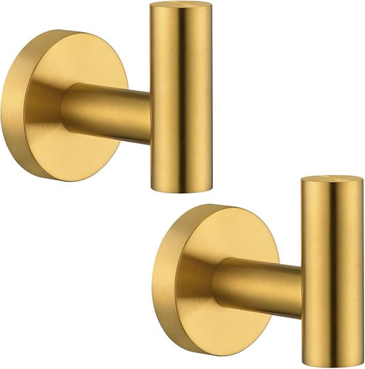 Angle Simple Bathroom Towel Hook 2 PCS, SUS304 Stainless Steel Bath Towel Robe Coat Holder, Heavy Duty Wall Hook, Brassy Gold