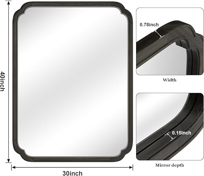 HOMECOOKIN Wood Bathroom Mirrors for Wall Mounted, 30" x40" Rustic Wood Frame Wall Mirrors Decorative for Living Room or Bedroom Vanity Mirror (Black)