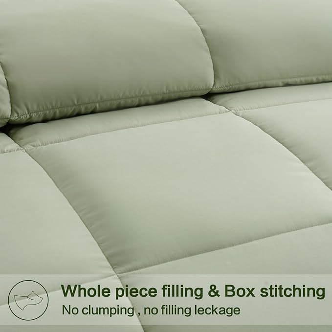 EASELAND California King Down Alternative Comforter - Quilted Duvet Insert for All Seasons, Soft Lightweight with Corner Tabs, Summer Winter Warm Bedding, Sage Green 96x104 Inches