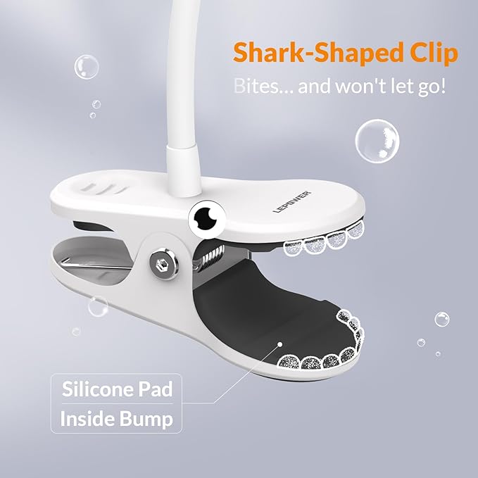 LEPOWER Clip on Light, Dimmable Book Light for Reading in Bed, 300LM Clip on Lamp, 5 Color Temperatures Clamp Light, Night Light Mode, Timer Setting, 2%-100% Brightness, for Bed, Headboard, White