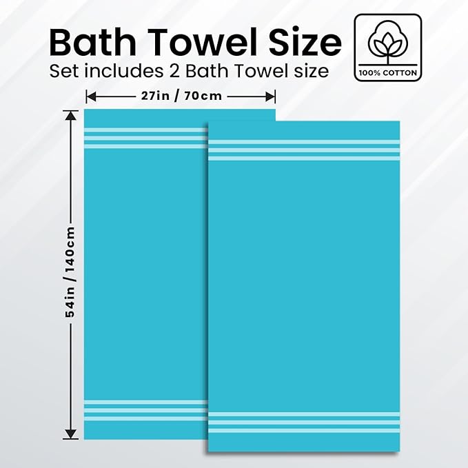 Infinitee Xclusives 100% Cotton Luxury Bath Towels Set of 2 (27x54 Inches) (Serene Teal, Bath Towels - Pack 2)