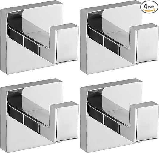Chrome Polished Towel Hooks for Bathrooms, Heavy Duty Wall Mounted Stainless Steel Modern Hook, 4 Pack – Ideal for Hanging Towels, Robes, Coats, in Kitchen, Bedroom, Bathroom, or Hotel