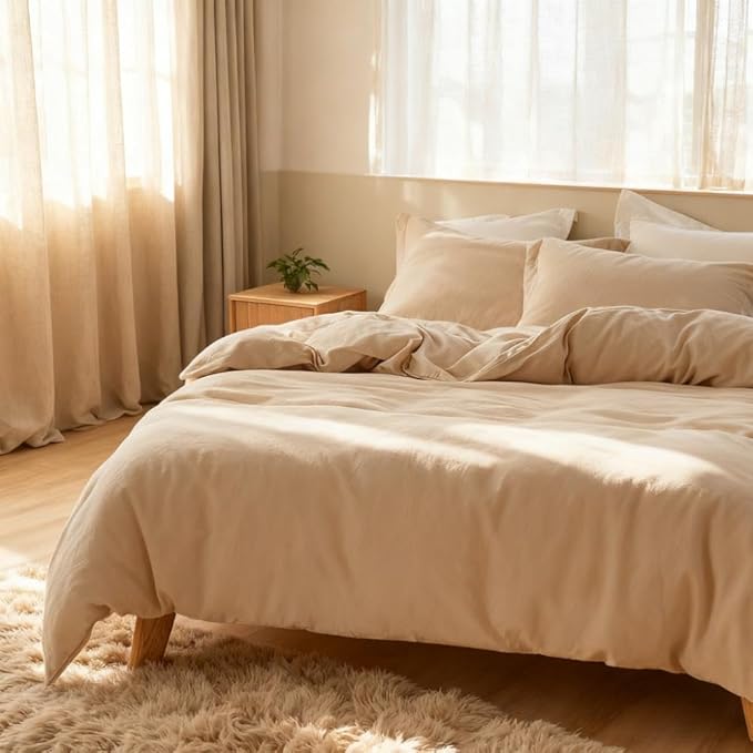 Simple&Opulence French Linen Duvet Cover Set 78" x 86"- 3 Pieces (1 Comforter Cover,2 Pillowcases)- Natural Flax Cotton Blend-Solid Color Breathable Farmhouse Bedding-Linen/Beige, Full