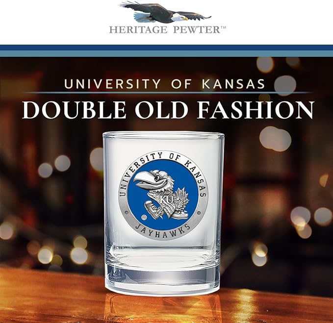 Heritage Pewter Kansas Jayhawks Double Old Fashion | Double Rocks Glass 14 OZ for Liquor | Expertly Crafted Pewter Glass