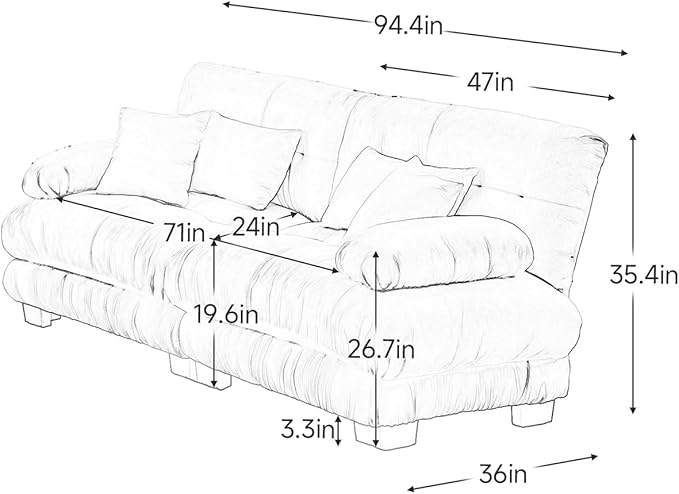 94.4” Loveseat Sofa, 2 Seater Modular Sectional Sofa, Beige Large Sectional Fluffy Couch Set, Chenille Cloud Couch with 4 Pillows, Deep Seat Sofas for Living Room
