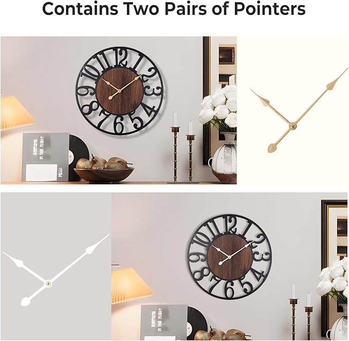 Vantic 24 Inch Large Wall Clock, Arabic Numeral Wood Oversized Wall Clocks for Living Room Decor, Farmhouse, Bedroom and Kitchen, Completely Silent, Non Ticking, Battery Operated