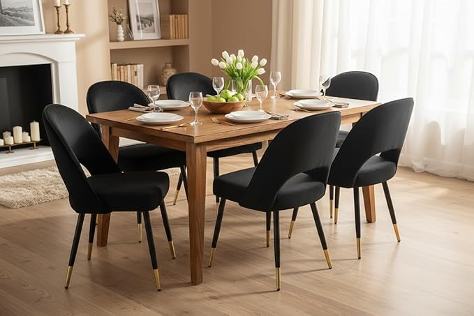 DUOMAY Modern Dining Chair Set of 2 with Open Back, Velvet Upholstered Armless Chair with Metal Frame Side Chair for Kitchen Dining Room Living Room, Black
